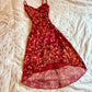 Red floral suspenders slim waist long skirt homecoming dress R2742