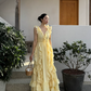 French Chic Pale Yellow A-Line V-neck Long Women Dress with Cascade Fold Summer Dress Party Dress RS069
