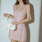 Pink plaid suspenders waist slim fit short skirt homecoming dress R3626
