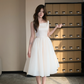 Minimalist White A-Line Square Midi Women Dress with Tulle Skirt Birthday Dress Evening Dress RS070