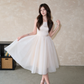 Minimalist White A-Line Square Midi Women Dress with Tulle Skirt Birthday Dress Evening Dress RS070