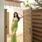 Green suspender dress, elegant waist, slim fit, hip skirt R0535