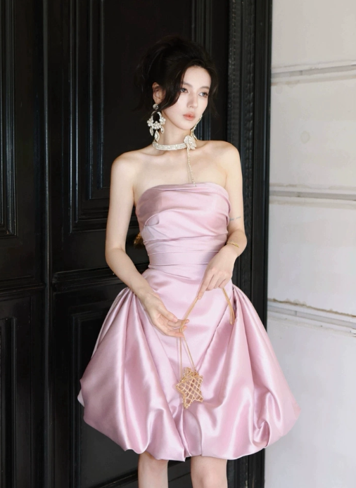 Princess Style Pink Strapless Mini Women Dress Party Dress Birthday Dress RS073