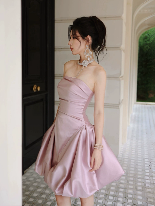 Princess Style Pink Strapless Mini Women Dress Party Dress Birthday Dress RS073