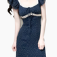 2025 Summer New Navy Retro Polka Dot French Square Neck Short Sleeve Long Dress R0927