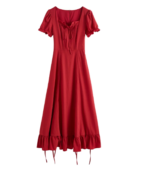 Minimalist Red Square Midi Women Dress with Soutache Casual Dress Summer Dress RS074