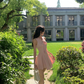 French style pink fake two-piece dress summer new temperament A-line short skirt R4341