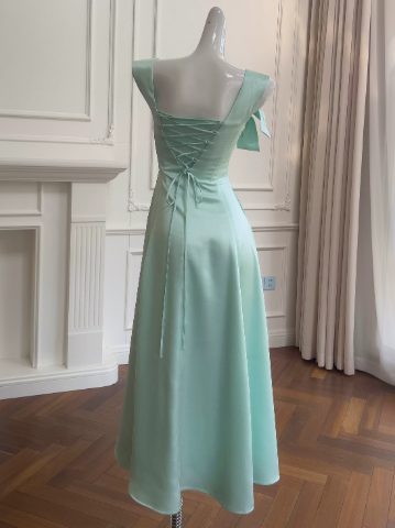 Elegant Mint Green A-Line Square Long Women Dress with Bow-knot Professional Dress Evening Dress RS075