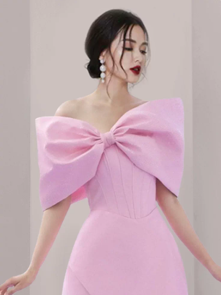 Cute Pink A-Line Bateau Mini Women Dress with Bow-knot Strapless Birthday Dress Party Dress RS076