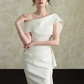Minimalist White Sheath Bateau Long Women Dress Professional Dress Evening Dress RS076