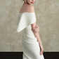 Minimalist White Sheath Bateau Long Women Dress Professional Dress Evening Dress RS076