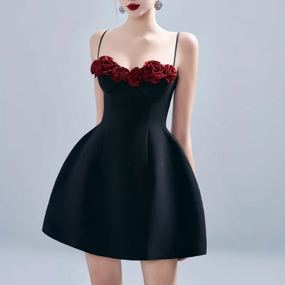 Elegant Black A-Line Spaghetti Straps Mini Women Dress with Applique Birthday Dress Homecoming Dress RS077
