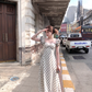Long black and white polka dot waist suspender dress summer French retro temperament slim skirt R4739