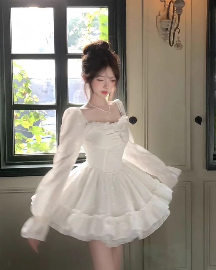Large size French white moonlight dress sweet and beautiful princess tutu skirt R1877