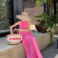 French lace hollow rose red sleeveless halter neck temperament long dress holiday style dress R0198