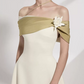 Minimalist Light Ivory A-Line Bateau Long Women Dress with Color Blocking Professional Dress Evening Dress RS077