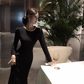 Hepburn style French black annual meeting dress high-end niche heavy backless dress R1815