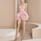 Cute Pale Pink A-Line Strapless Mini Women Dress with Fold Birthday Dress Evening Dress RS078