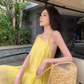 Beautiful seaside vacation dopamine loose halter dress atmosphere backless niche beach dress R1584