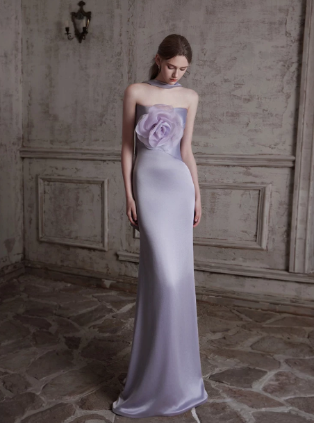 French Chic Lavender Sheath Bateau Long Women Dress with Applique Prom Dress Evening Dress RS078