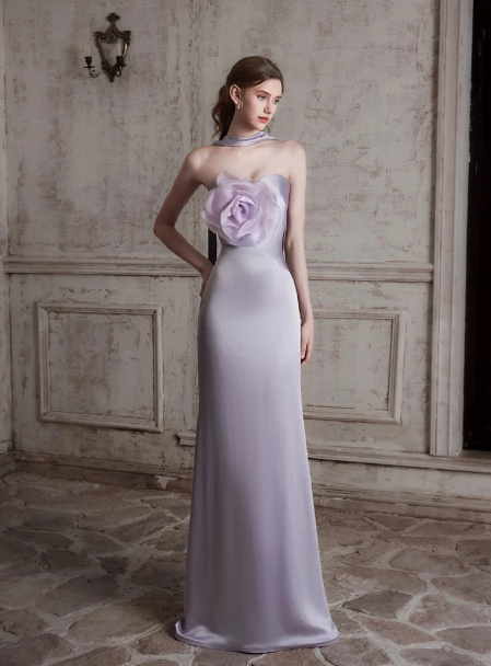 French Chic Lavender Sheath Bateau Long Women Dress with Applique Prom Dress Evening Dress RS078