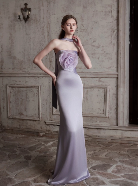 French Chic Lavender Sheath Bateau Long Women Dress with Applique Prom Dress Evening Dress RS078