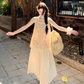 Gentle and pure daisy embroidered fake two-piece vest top with skirt suit R1745