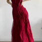 French style beautiful red sling bottom dress high-end slim fit princess dress R1654