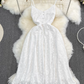 Holiday beach dress gentle retro V-neck waist slimming medium-length A-line embroidered dress R0336