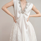 Elegant White A-Line V-neck Long Women Dress with Beaded Professional Dress Evening Dress RS082