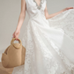 Elegant White A-Line V-neck Long Women Dress with Beaded Professional Dress Evening Dress RS082