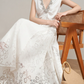 Elegant White A-Line V-neck Long Women Dress with Beaded Professional Dress Evening Dress RS082
