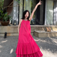 Seaside holiday style rose red white sleeveless dress high-grade layered pleated skirt R1582