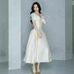 Minimalist White A-Line Portrait Long Women Dress Prom Dress Evening Dress RS086