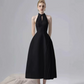 Minimalist Black A-Line High Collar Long Women Dress Prom Dress Evening Dress RS084