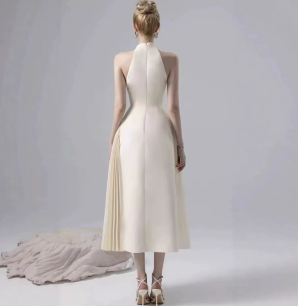 Minimalist Black A-Line High Collar Long Women Dress Prom Dress Evening Dress RS084