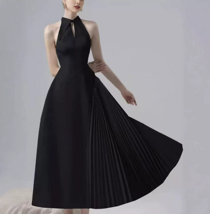 Minimalist Black A-Line High Collar Long Women Dress Prom Dress Evening Dress RS084