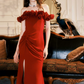 Elegant Red High-Slit Sheath Bateau Long Women Dress with Applique Prom Dress Evening Dress RS083