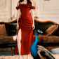 Elegant Red High-Slit Sheath Bateau Long Women Dress with Applique Prom Dress Evening Dress RS083