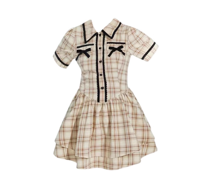 Retro salty sweet hot girl pure desire style shirt plaid design waist cake dress R0141