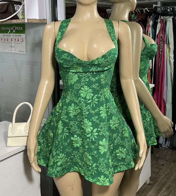 Green suspender low-cut A-line slim sexy homecoming dress R2473