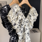 French floral V-neck short dress for women summer ruffled skirt R1991