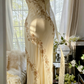 Light yellow halter-neck fitted bodycon long ball gown R6533