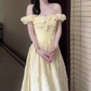 Gentle style yellow one-shoulder dress, beautiful waist temperament long dress R0815