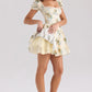 Apricot floral fresh waist slimming puffy princess dress homecoming dress R2956