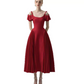 Minimalist Golden A-Line Square Long Women Dress with Shirred Prom Dress Evening Dress RS087