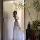 Hot girl wears white sleeveless halter dress with elegant and high-end waist A-line puffy long skirt R0418