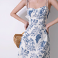 French retro girl print suspender dress high waist slim short skirt A-line skirt R2817