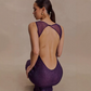 Elegant Purple Sheath Open Back Spaghrtti Straps Long Women Dress with Paillette Prom Dress Evening Dress RS088
