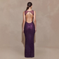 Elegant Purple Sheath Open Back Spaghrtti Straps Long Women Dress with Paillette Prom Dress Evening Dress RS088
